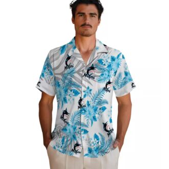 Men's Miami Marlins Blue White Floral Beach Shirt - Hibiscus Palm Summer Fan Favorite