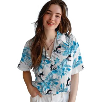 Men's Miami Marlins Blue White Floral Beach Shirt - Hibiscus Palm Summer Fan Favorite
