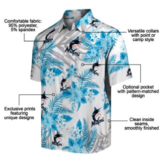 Men's Miami Marlins Blue White Floral Beach Shirt - Hibiscus Palm Summer Fan Favorite