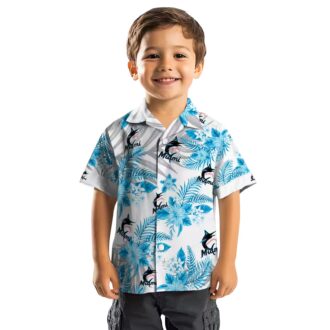 Men's Miami Marlins Blue White Floral Beach Shirt - Hibiscus Palm Summer Fan Favorite