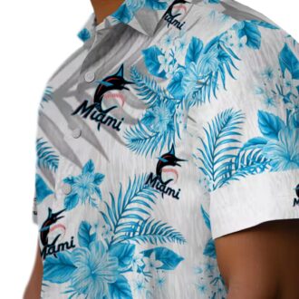 Men's Miami Marlins Blue White Floral Beach Shirt - Hibiscus Palm Summer Fan Favorite