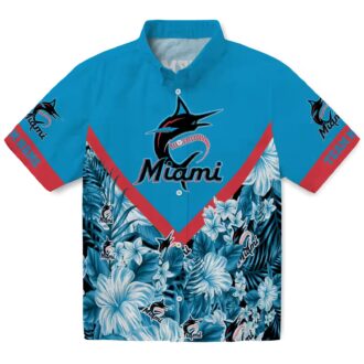 Men's Miami Marlins Floral Blue Hawaiian Shirt - Summer Baseball Beachwear