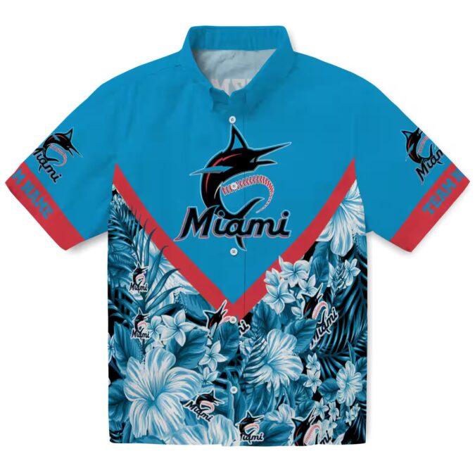 Men's Miami Marlins Floral Blue Hawaiian Shirt - Summer Baseball Beachwear