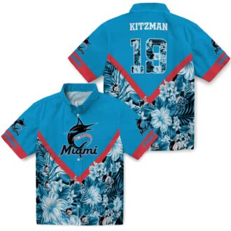 Men's Miami Marlins Floral Blue Hawaiian Shirt - Summer Baseball Beachwear