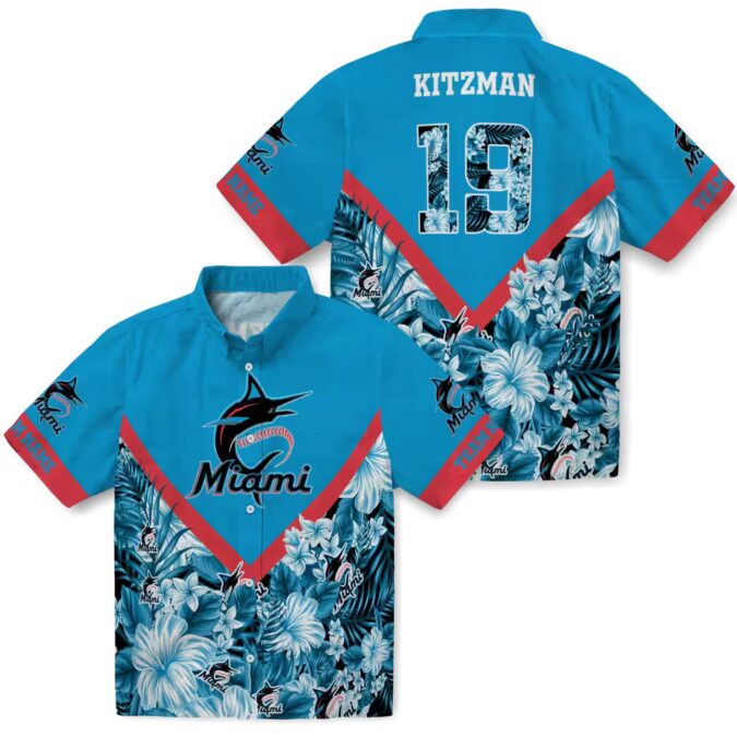 Men's Miami Marlins Floral Blue Hawaiian Shirt - Summer Baseball Beachwear