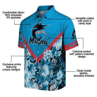 Men's Miami Marlins Floral Blue Hawaiian Shirt - Summer Baseball Beachwear