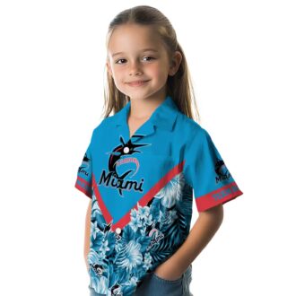 Men's Miami Marlins Floral Blue Hawaiian Shirt - Summer Baseball Beachwear