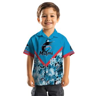 Men's Miami Marlins Floral Blue Hawaiian Shirt - Summer Baseball Beachwear