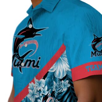 Men's Miami Marlins Floral Blue Hawaiian Shirt - Summer Baseball Beachwear