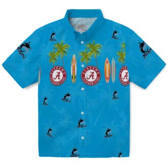 Men's Miami Marlins Surfboard Palm Blue Hawaiian Shirt - Perfect for Summer & Beach Days