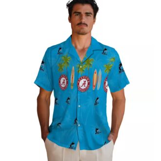 Men's Miami Marlins Surfboard Palm Blue Hawaiian Shirt - Perfect for Summer & Beach Days