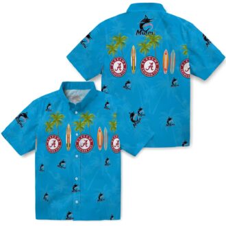 Men's Miami Marlins Surfboard Palm Blue Hawaiian Shirt - Perfect for Summer & Beach Days