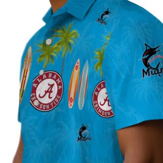 Men's Miami Marlins Surfboard Palm Blue Hawaiian Shirt - Perfect for Summer & Beach Days