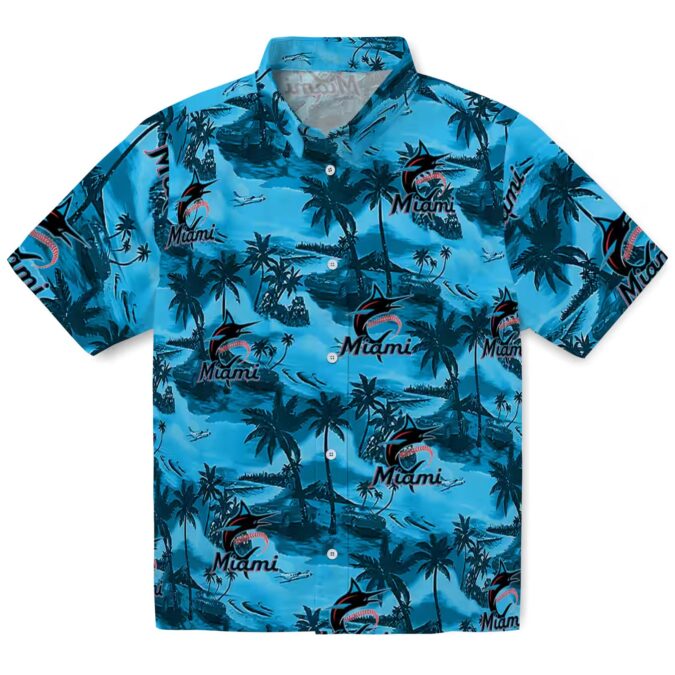 Men’s Miami Marlins Hawaiian Shirt - Tropical Coastal Palms Gift for Baseball Fans