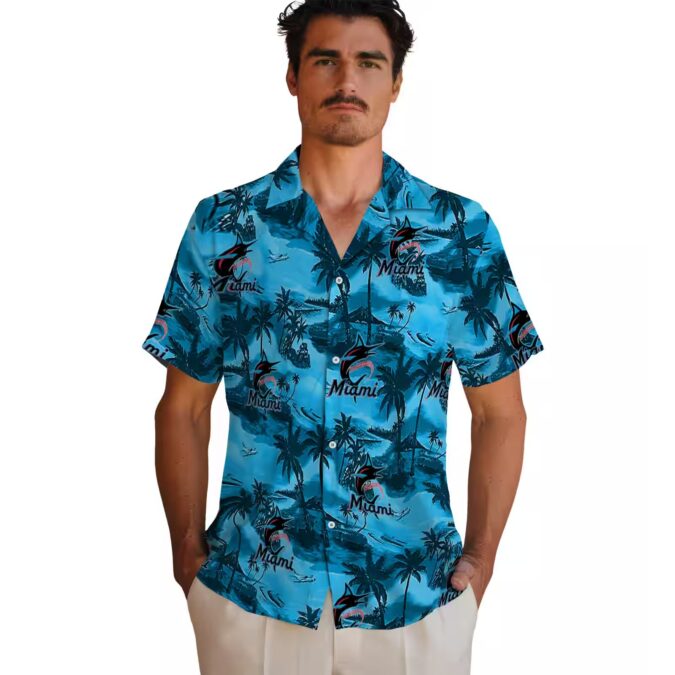 Men’s Miami Marlins Hawaiian Shirt - Tropical Coastal Palms Gift for Baseball Fans