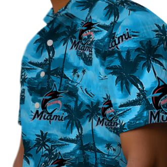 Men’s Miami Marlins Hawaiian Shirt - Tropical Coastal Palms Gift for Baseball Fans