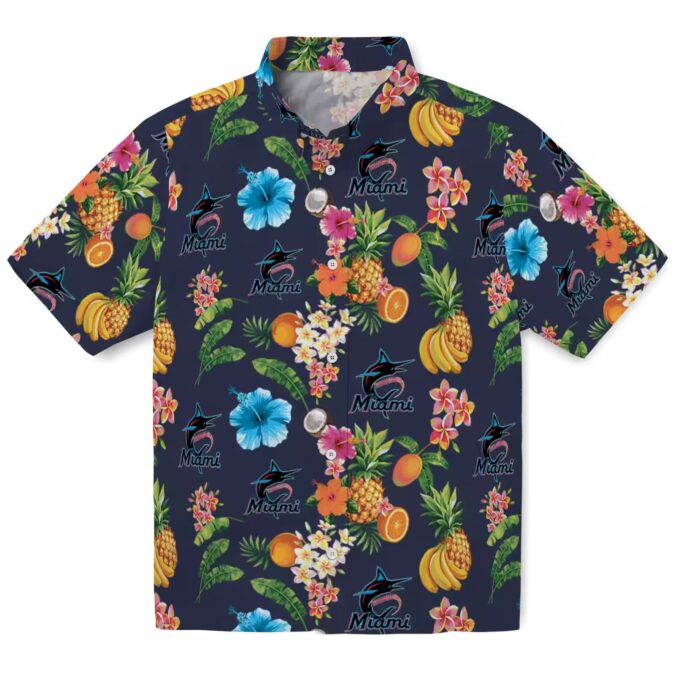 Men’s Miami Marlins Navy Blue Hawaiian Shirt - Hibiscus And Fruit Style