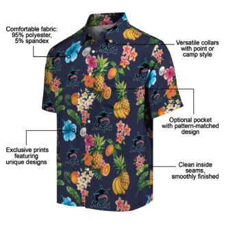 Men’s Miami Marlins Navy Blue Hawaiian Shirt - Hibiscus And Fruit Style