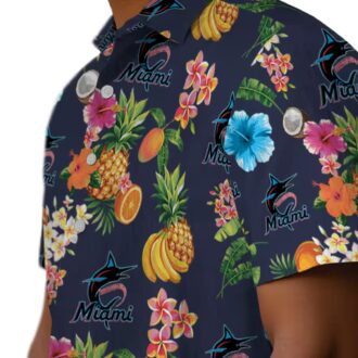 Men’s Miami Marlins Navy Blue Hawaiian Shirt - Hibiscus And Fruit Style