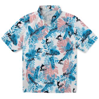Miami Marlins Beach Short Sleeve Shirt for Men - Tropical Blue White MLB Fan Clothing