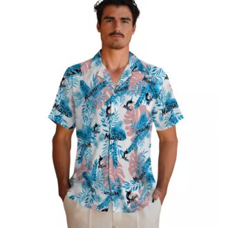 Miami Marlins Beach Short Sleeve Shirt for Men - Tropical Blue White MLB Fan Clothing