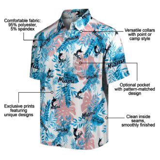 Miami Marlins Beach Short Sleeve Shirt for Men - Tropical Blue White MLB Fan Clothing