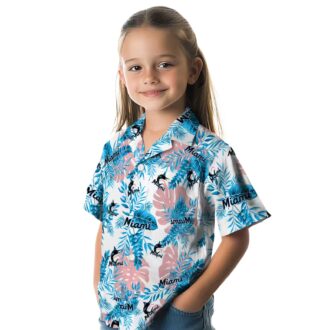 Miami Marlins Beach Short Sleeve Shirt for Men - Tropical Blue White MLB Fan Clothing