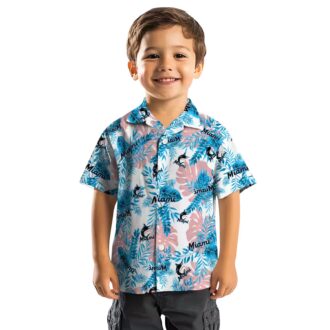 Miami Marlins Beach Short Sleeve Shirt for Men - Tropical Blue White MLB Fan Clothing