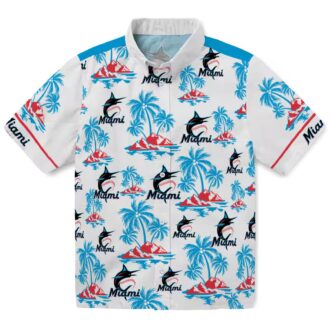 Miami Marlins Blue and White Aloha Shirt - Palm Island Hawaiian Print MLB Shirt for Summer