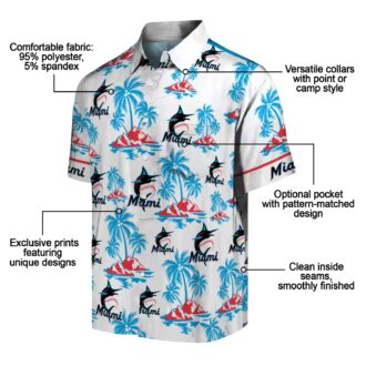 Miami Marlins Blue and White Aloha Shirt - Palm Island Hawaiian Print MLB Shirt for Summer