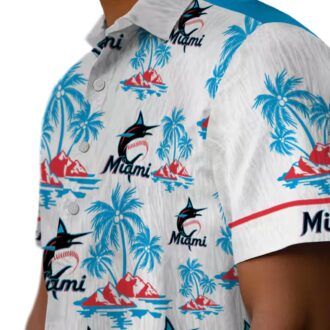 Miami Marlins Blue and White Aloha Shirt - Palm Island Hawaiian Print MLB Shirt for Summer