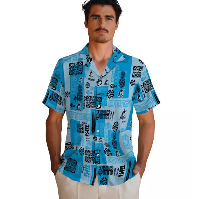 Miami Marlins Blue Floral Hawaiian Shirt - MLB Summer Vacation Outfit