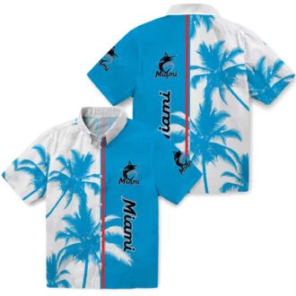 Miami Marlins Blue White Hawaiian Shirt - Tropical Palm Trees Aloha Shirt for Baseball Fans