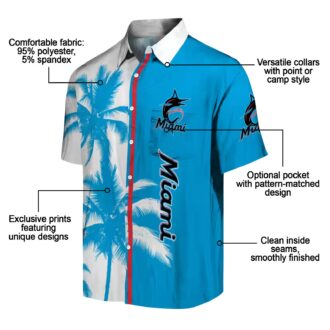 Miami Marlins Blue White Hawaiian Shirt - Tropical Palm Trees Aloha Shirt for Baseball Fans