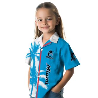 Miami Marlins Blue White Hawaiian Shirt - Tropical Palm Trees Aloha Shirt for Baseball Fans