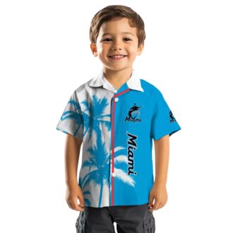 Miami Marlins Blue White Hawaiian Shirt - Tropical Palm Trees Aloha Shirt for Baseball Fans