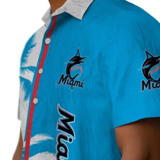 Miami Marlins Blue White Hawaiian Shirt - Tropical Palm Trees Aloha Shirt for Baseball Fans