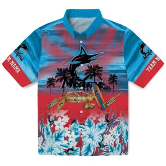 Miami Marlins Canoe Blue Hawaiian Shirt - Official MLB Summer Shirt for Baseball Fans
