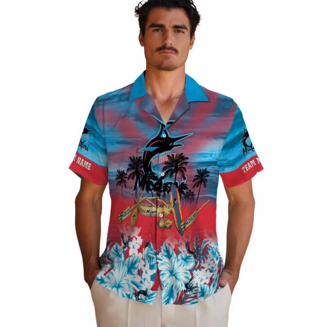 Miami Marlins Canoe Blue Hawaiian Shirt - Official MLB Summer Shirt for Baseball Fans