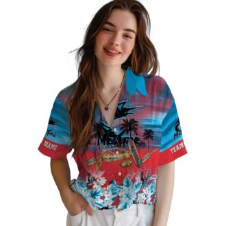 Miami Marlins Canoe Blue Hawaiian Shirt - Official MLB Summer Shirt for Baseball Fans