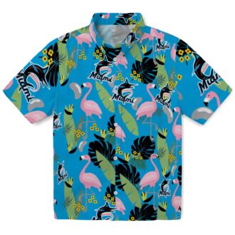 Miami Marlins Floral Hawaiian Shirt - Blue Flamingo Summer Game Day Outfit