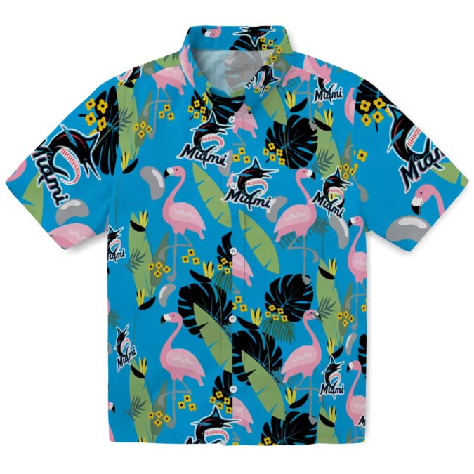 Miami Marlins Floral Hawaiian Shirt - Blue Flamingo Summer Game Day Outfit