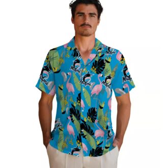 Miami Marlins Floral Hawaiian Shirt - Blue Flamingo Summer Game Day Outfit