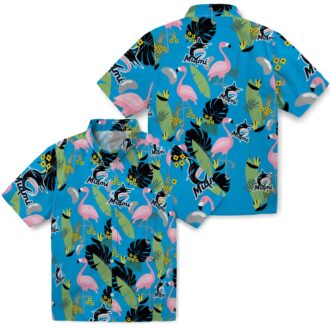 Miami Marlins Floral Hawaiian Shirt - Blue Flamingo Summer Game Day Outfit