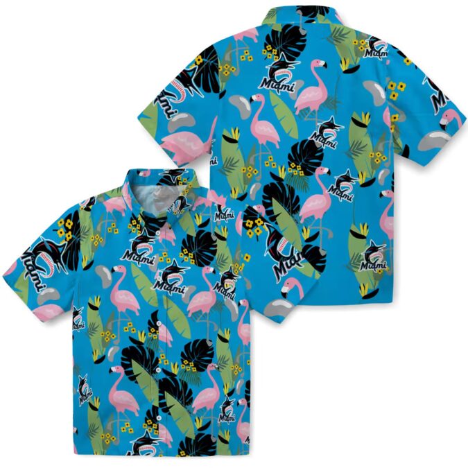 Miami Marlins Floral Hawaiian Shirt - Blue Flamingo Summer Game Day Outfit