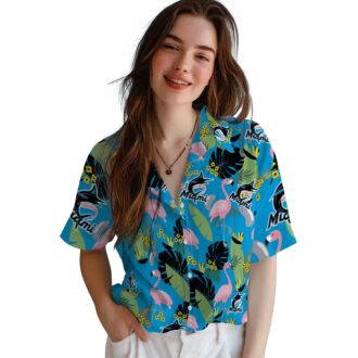 Miami Marlins Floral Hawaiian Shirt - Blue Flamingo Summer Game Day Outfit