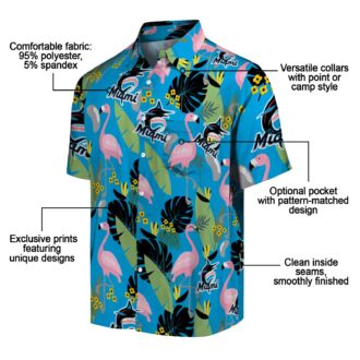 Miami Marlins Floral Hawaiian Shirt - Blue Flamingo Summer Game Day Outfit