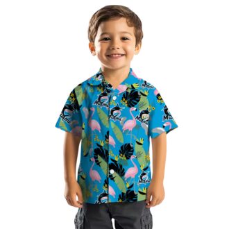 Miami Marlins Floral Hawaiian Shirt - Blue Flamingo Summer Game Day Outfit