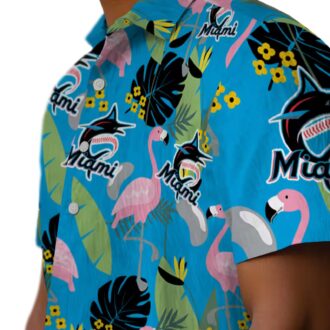 Miami Marlins Floral Hawaiian Shirt - Blue Flamingo Summer Game Day Outfit