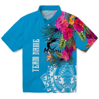 Miami Marlins Hawaiian Button Up Shirt - Floral Polynesian Aloha Style for Summer
